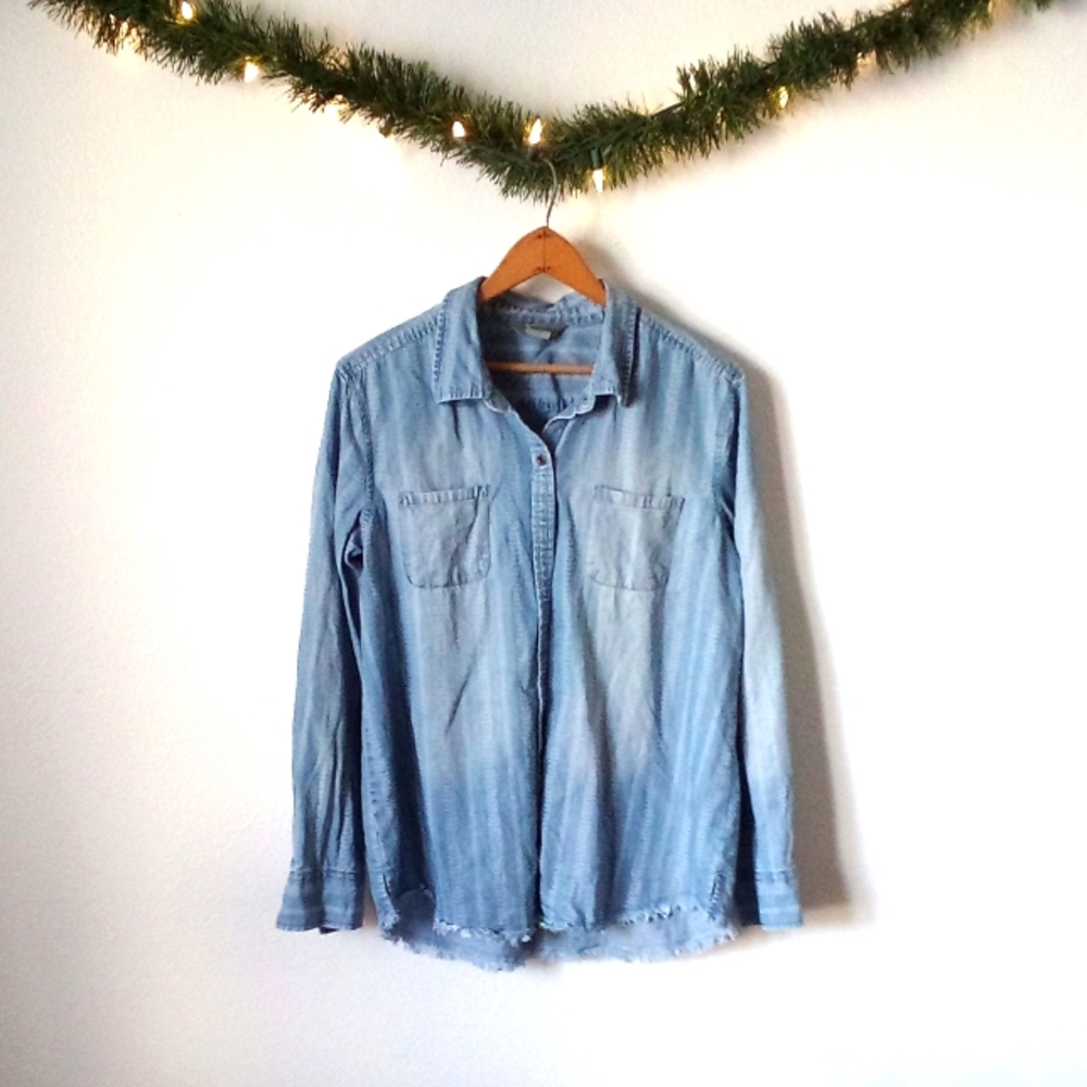 Distressed Chambray Button Down